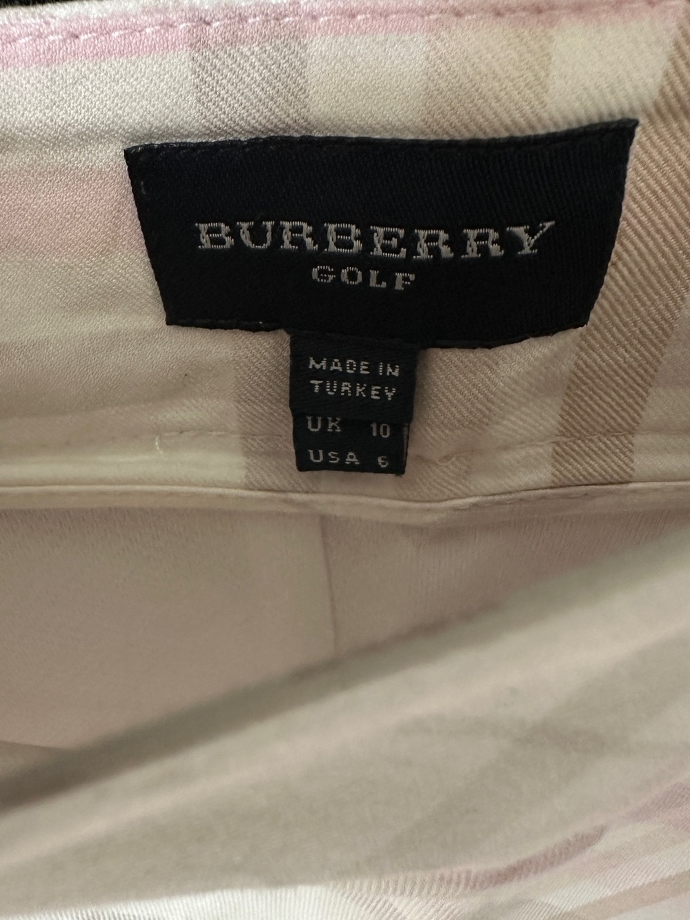 Burberry Golf Skirt with interior shorts.  Classic White Pink Beige Plaid. - Picture 3 of 7